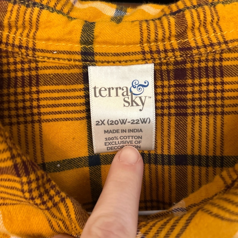 Yellow Plaid Button-Up Shirt with Embroidery - Picture 9 of 11